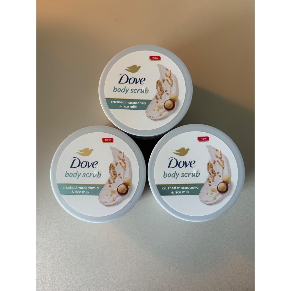 Dove Body Scrub Crushed Macadamia and Rice Milk 10.5 oz 3 Pack Bundle
